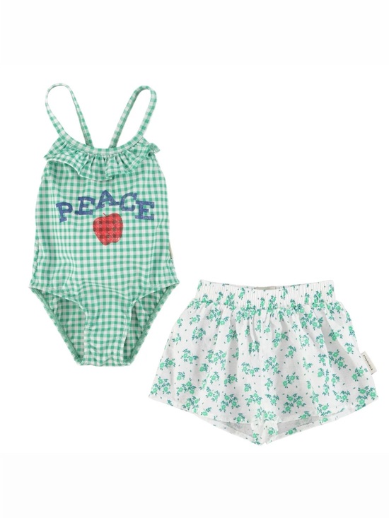 Piupiuchick Other - Piupiuchick One-Piece Swimsuit with Floral Shorts and matching bandana